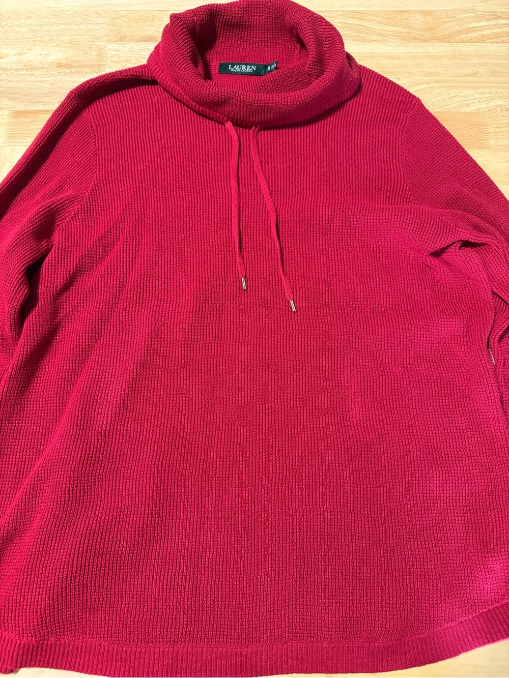 Lauren Ralph Lauren Women’s 1X Red Waffle Knit Cowl Neck Sweater Pullover